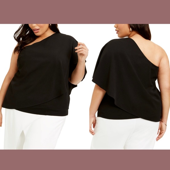 NWT $119 Adrianna Papell [PLUS Size 20W‎ ] One Shoulder Crepe Top in Black - Picture 1 of 12